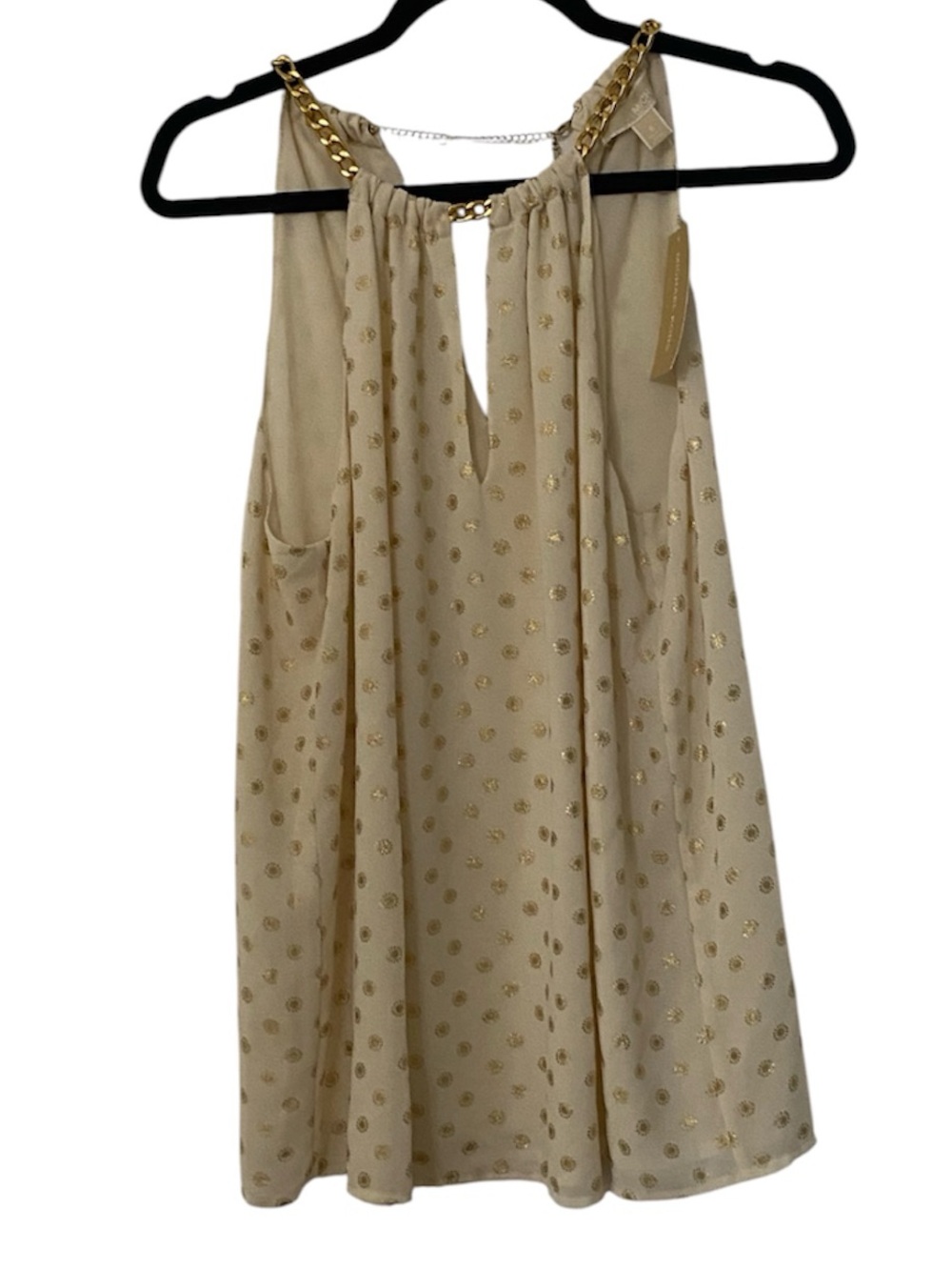 NWT Michael Kors Beige Top with Gold Dot Detail and Chain Neckline S